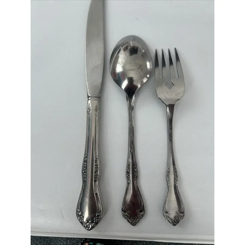 Vtg Oneida Mansfield Amadeus Rogers Stainless Flatware Set Of 3 Knife Spoon Fork